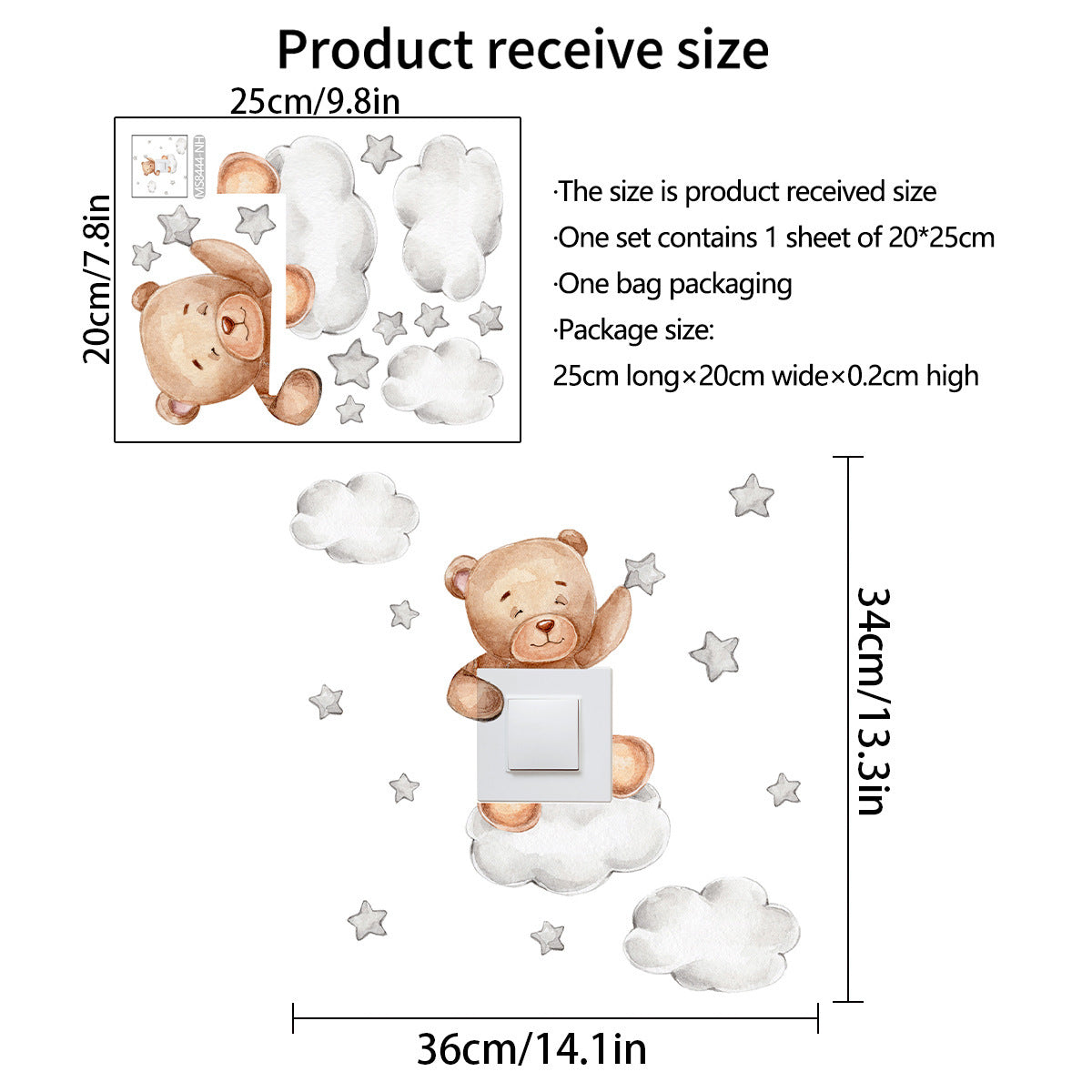 Cartoon Bear Star Switch Sticker For Kids' Room Decor