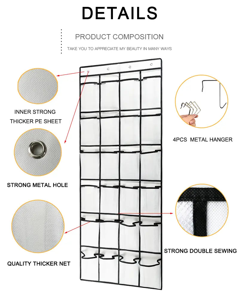 24-Pocket Over-The-Door Shoe Holder